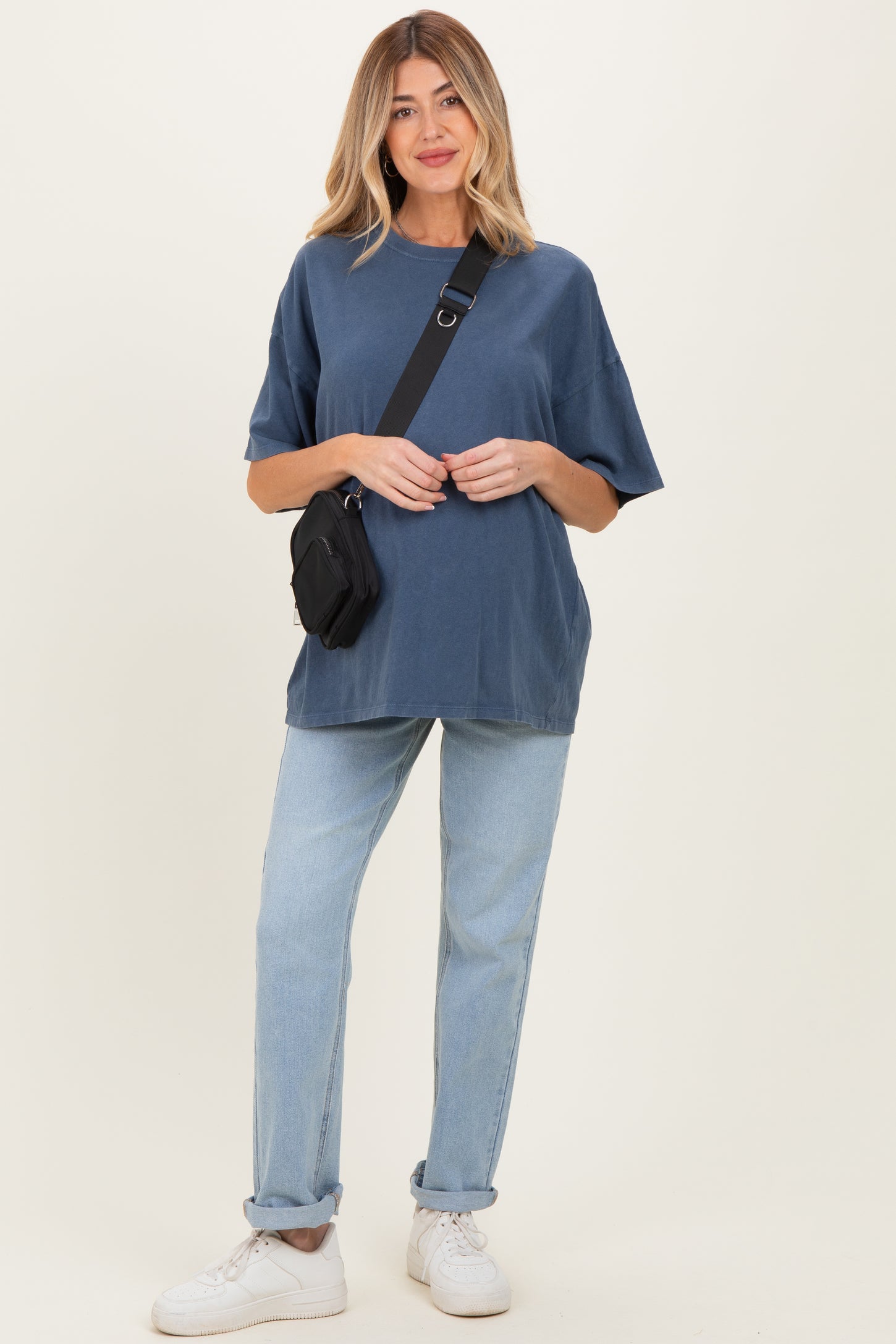 Light Navy Oversized Mineral Wash Maternity T-Shirt