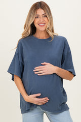 Light Navy Oversized Mineral Wash Maternity T-Shirt