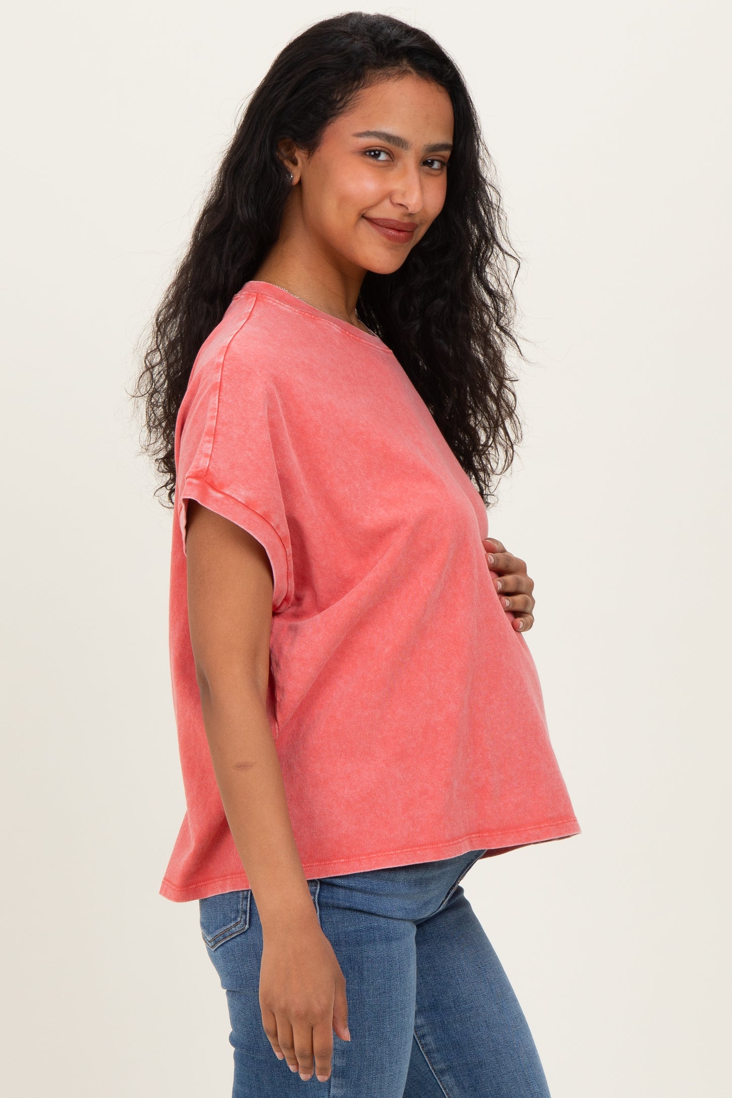 Fuchsia Mineral Wash Boxy Fit Maternity T-Shirt