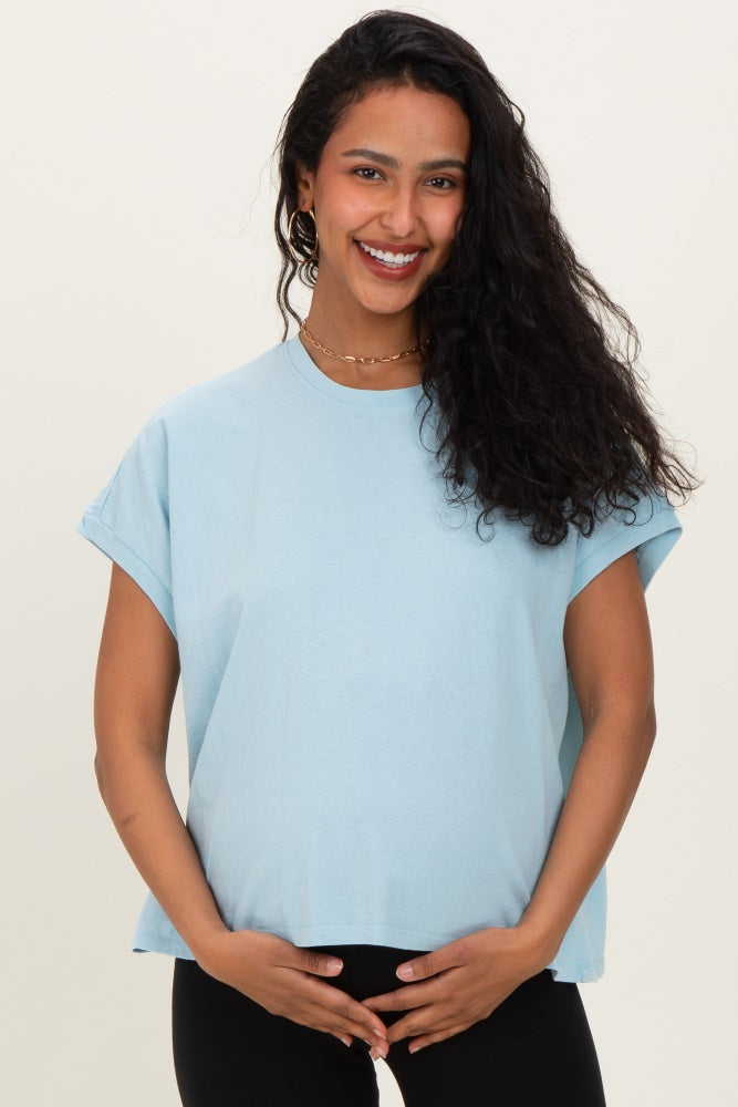 Light Blue Mineral Wash Boxy Fit Maternity T-Shirt