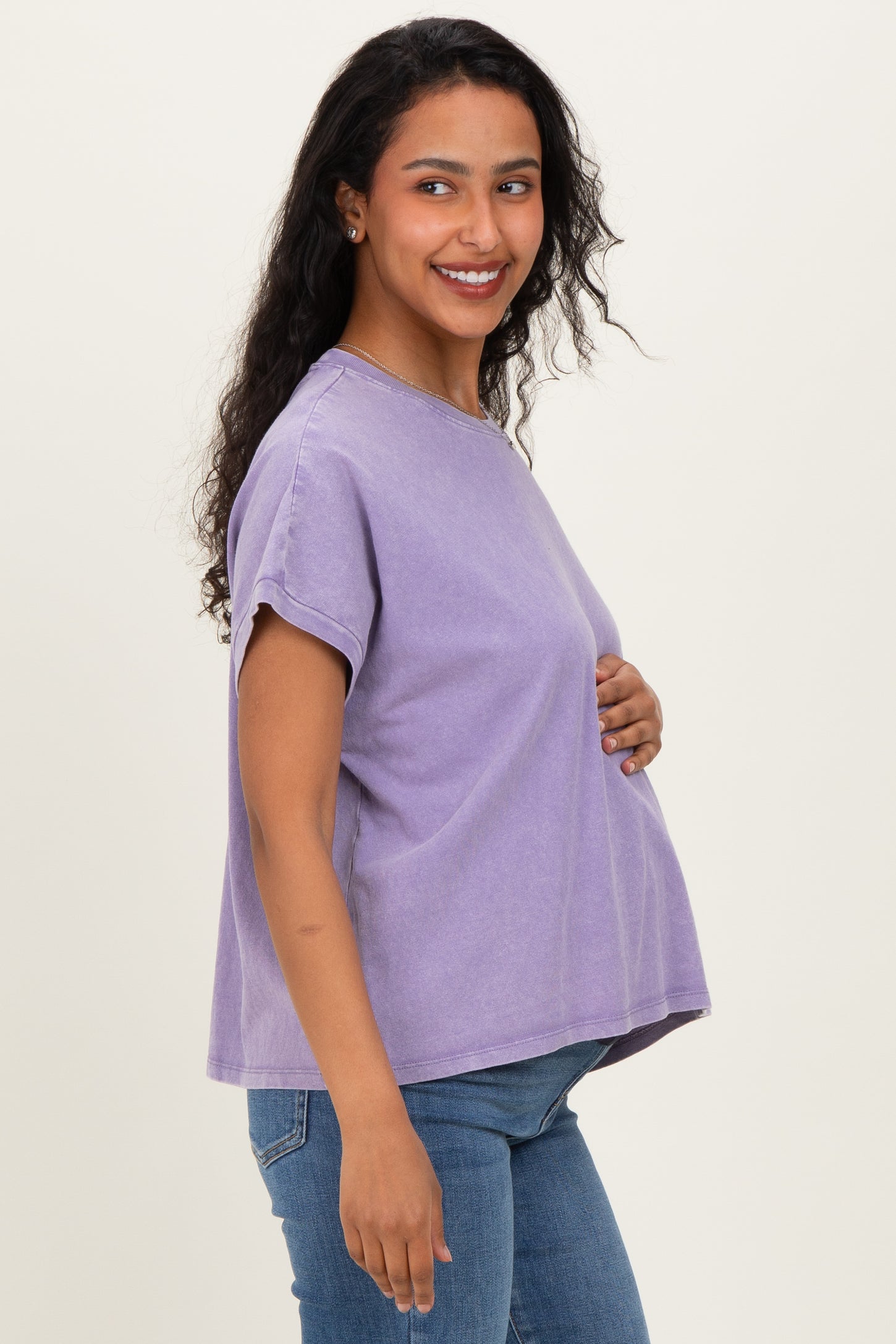 Dusty Purple Mineral Wash Boxy Fit Maternity T-Shirt