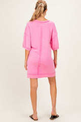 Hot Pink Mineral Wash French Terry Knit Maternity T-Shirt Dress