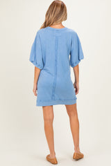 Denim Blue Mineral Wash French Terry Knit Maternity T-Shirt Dress