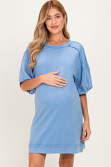 Denim Blue Mineral Wash French Terry Knit Maternity T-Shirt Dress