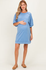 Denim Blue Mineral Wash French Terry Knit Maternity T-Shirt Dress