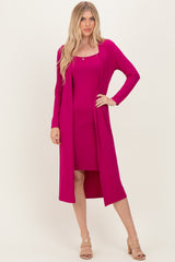 Magenta Ribbed Cardigan 2 Piece Maternity Set