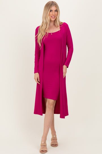 Magenta Ribbed Cardigan 2 Piece Set