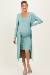 Sage Ribbed Cardigan 2 Piece Maternity Set