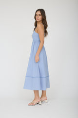 Dusty Blue Linen Blend Sleeveless Midi Dress