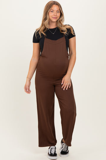 Brown Wide Leg Maternity Jumpsuit
