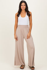 Ash Mocha Smocked Waist Wide Leg Maternity Pants