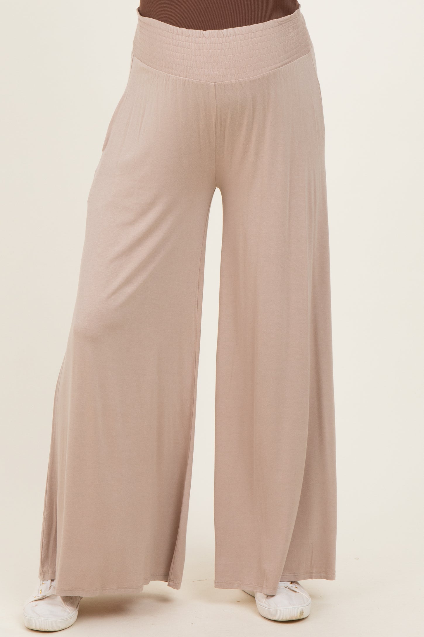 Ash Mocha Smocked Waist Wide Leg Maternity Pants