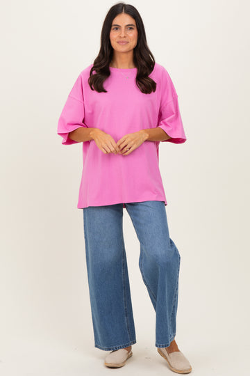 Candy Pink Cotton Oversized Tee