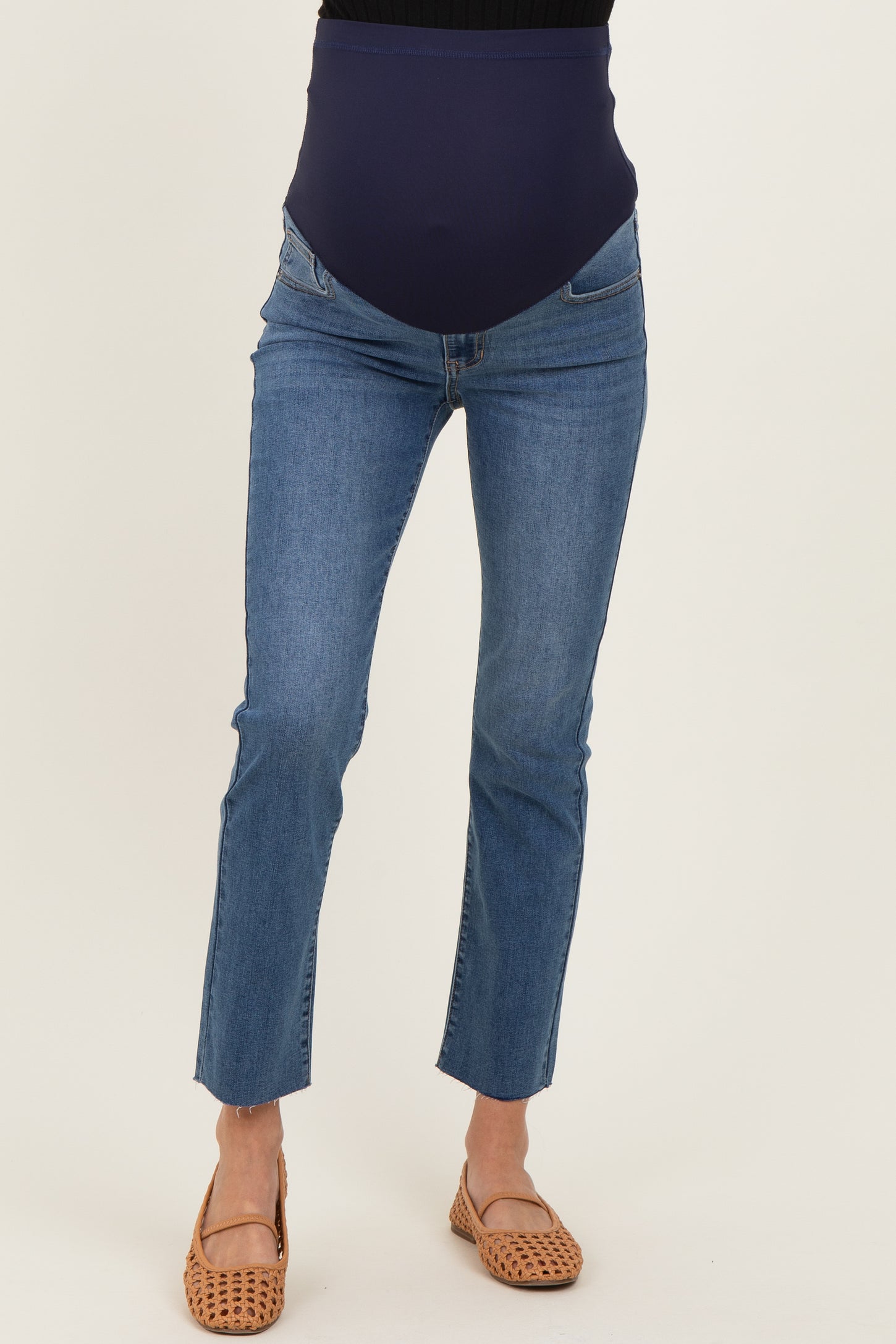 Blue Slim Fit Raw Hem Maternity Jeans