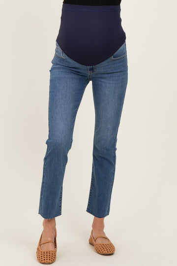 Blue Slim Fit Raw Hem Maternity Jeans