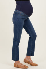 Dark Blue Slim Fit Raw Hem Maternity Jeans