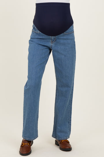 Medium Denim Full Length Straight Maternity Jeans