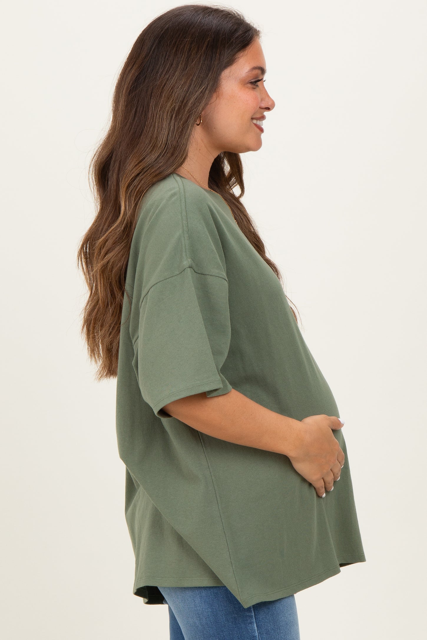 Light Olive Cotton Oversized Maternity Tee