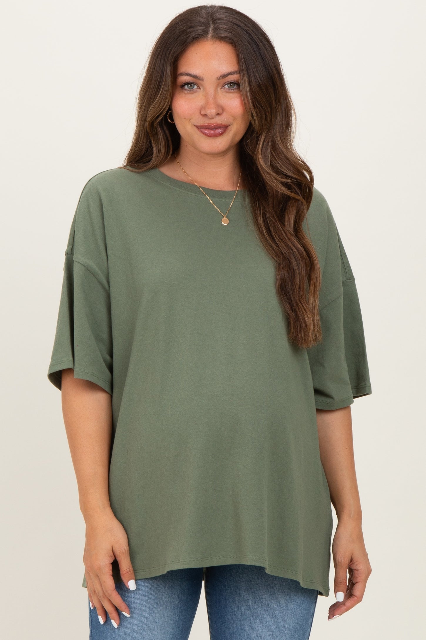 Light Olive Cotton Oversized Maternity Tee