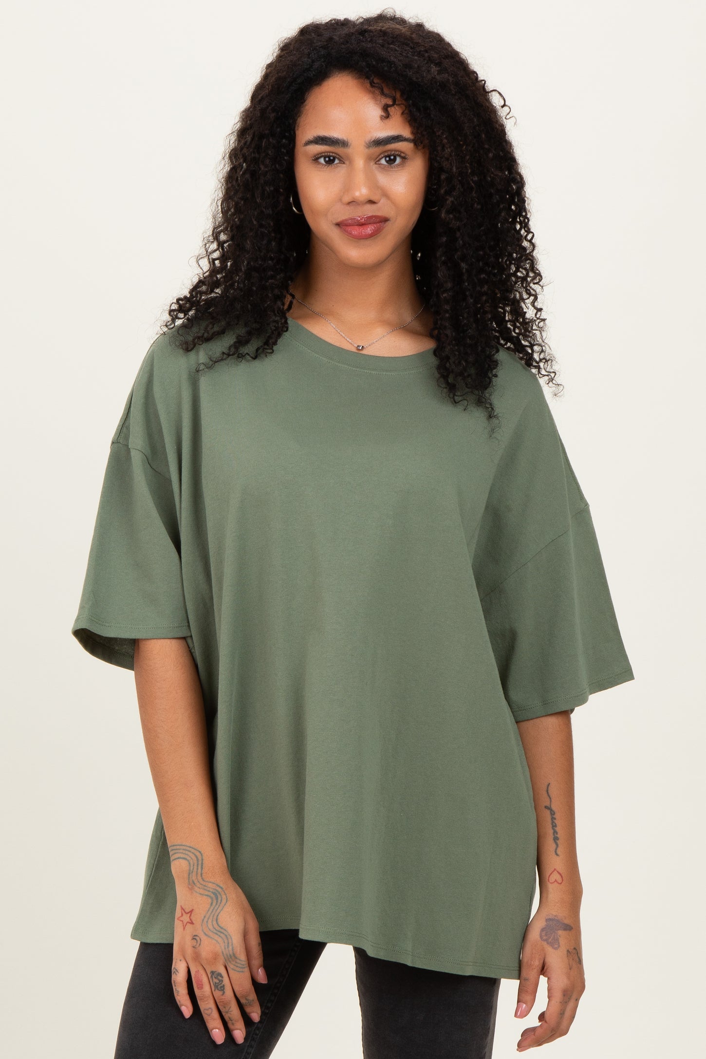 Light Olive Cotton Oversized Tee