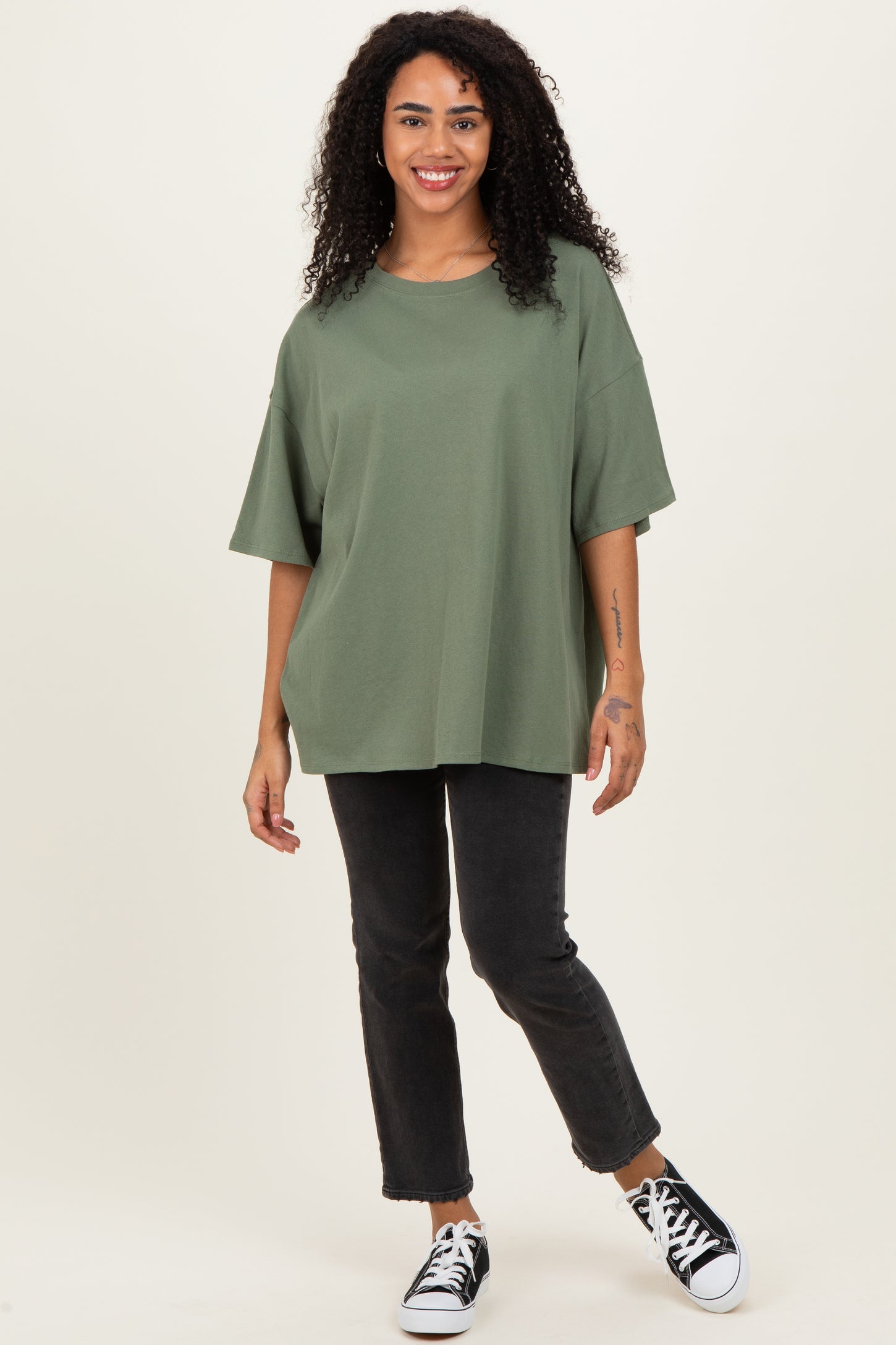 Light Olive Cotton Oversized Tee