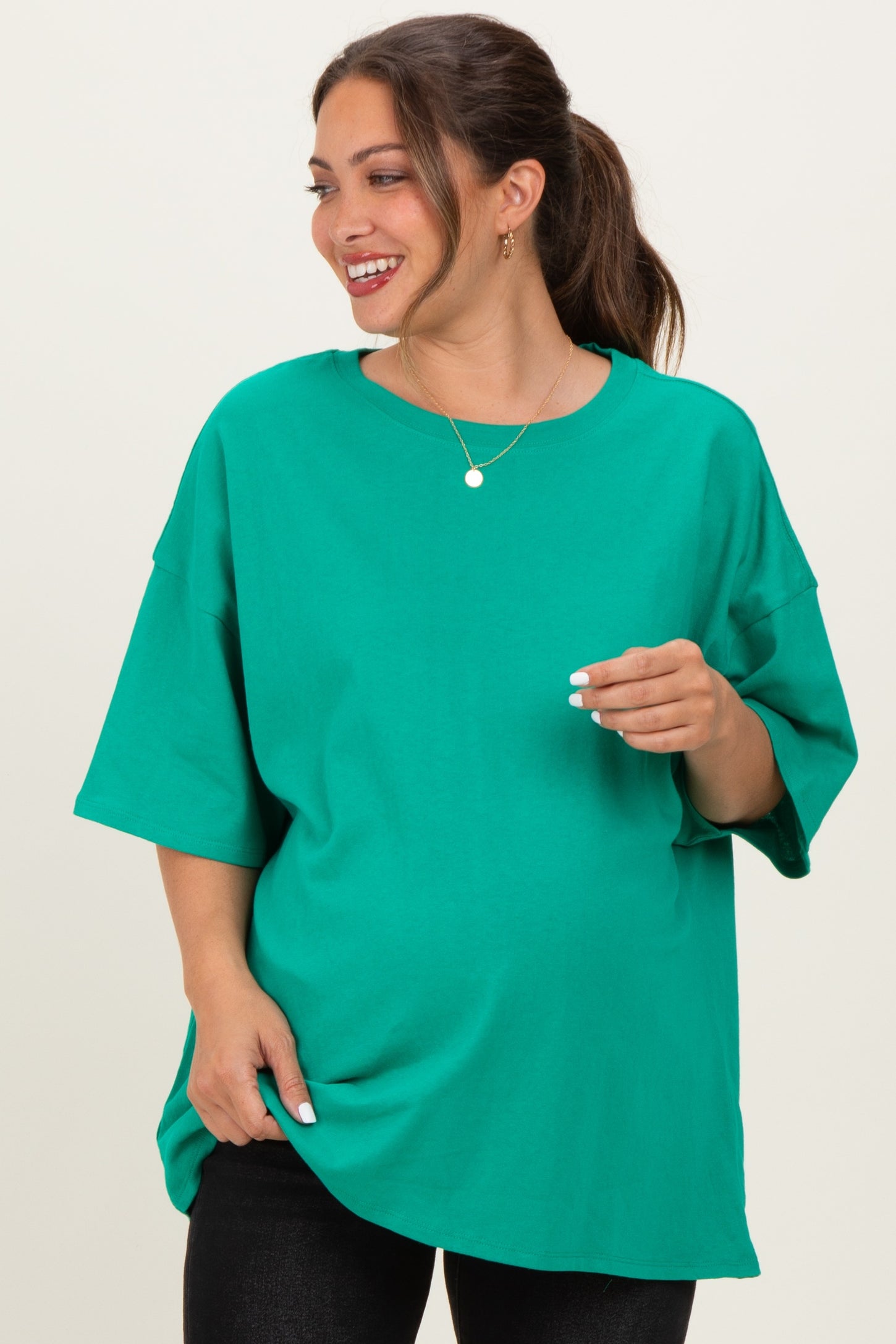 Kelly Green Cotton Oversized Maternity Tee