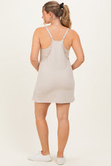 Sand Beige Racerback Maternity Romper Dress