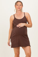 Brown Racerback Maternity Romper Dress