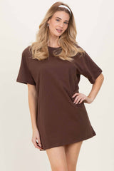 Brown Crewneck Short Sleeve T-Shirt Dress
