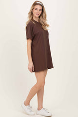 Brown Crewneck Short Sleeve T-Shirt Dress