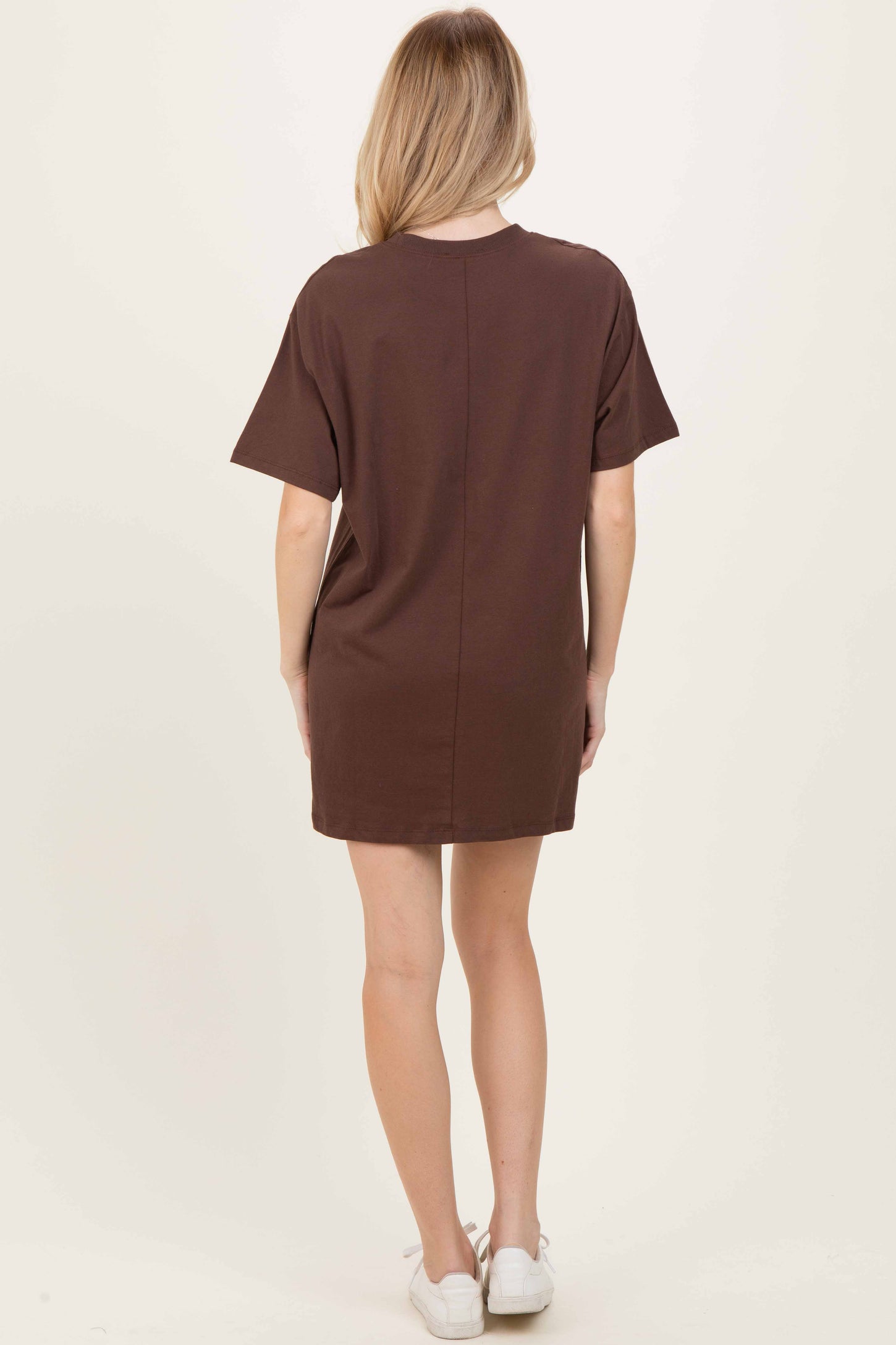 Brown Crewneck Short Sleeve T-Shirt Dress