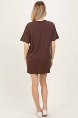Brown Crewneck Short Sleeve T-Shirt Dress