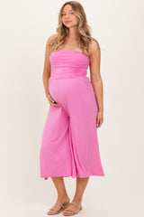 Pink Double Layered Strapless Tube Top Maternity Jumpsuit