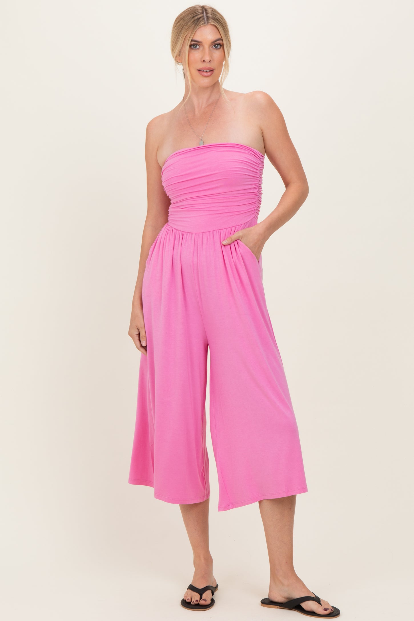 Pink Double Layered Strapless Tube Top Jumpsuit
