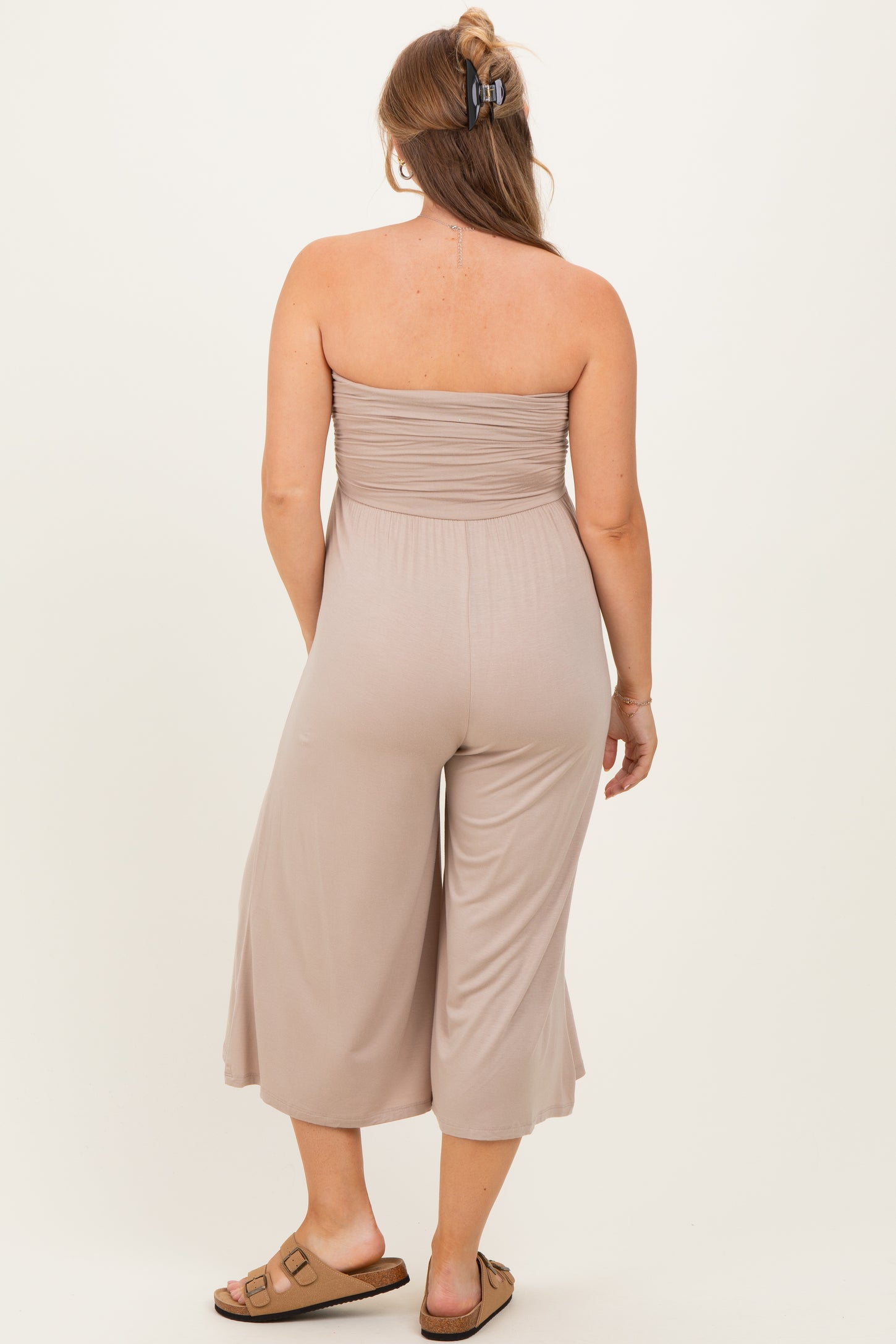 Ash Mocha Double Layered Strapless Tube Top Maternity Jumpsuit