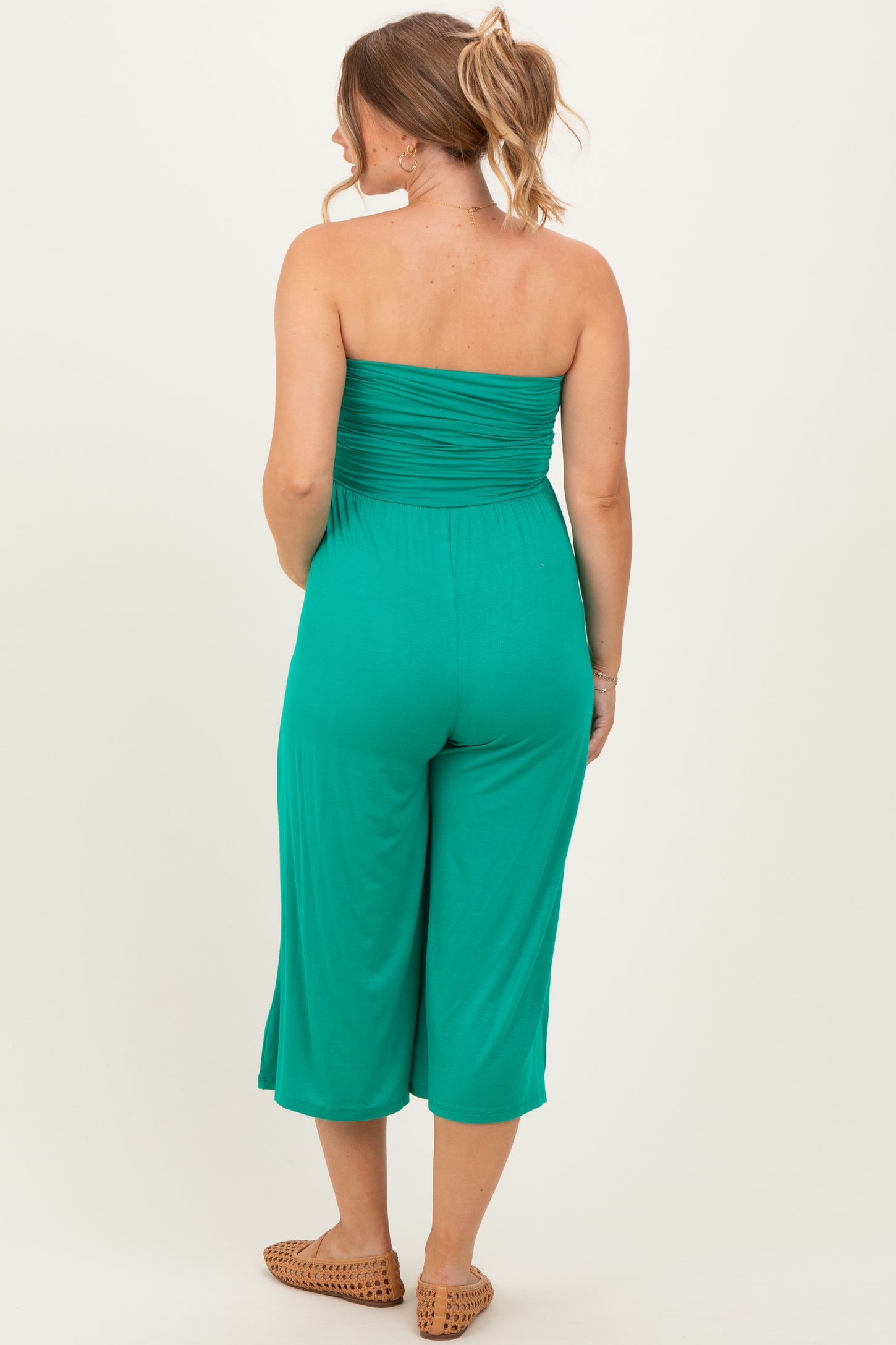 Kelly Green Double Layered Strapless Tube Top Maternity Jumpsuit