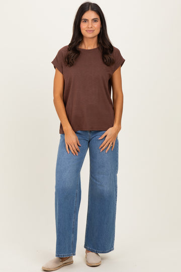 Brown Rolled Short Sleeve Tee