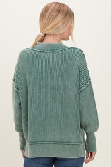 Dark Green Washed Side Slit Oversized Sweater