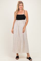 Black White Striped and Colorblock Maternity Maxi Dress