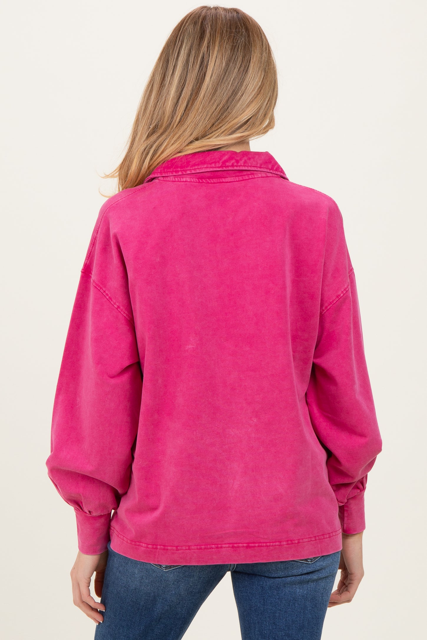Magenta Sunfade Cotton Collared Long Sleeve Maternity Top