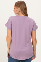 Lavender V-Neck Pocket Short Sleeve Maternity Shirt