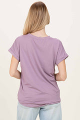 Lavender V-Neck Pocket Short Sleeve Shirt
