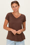 Brown Basic V-Neck Short Sleeve Top