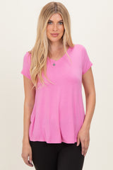 Pink Basic V-Neck Short Sleeve Top