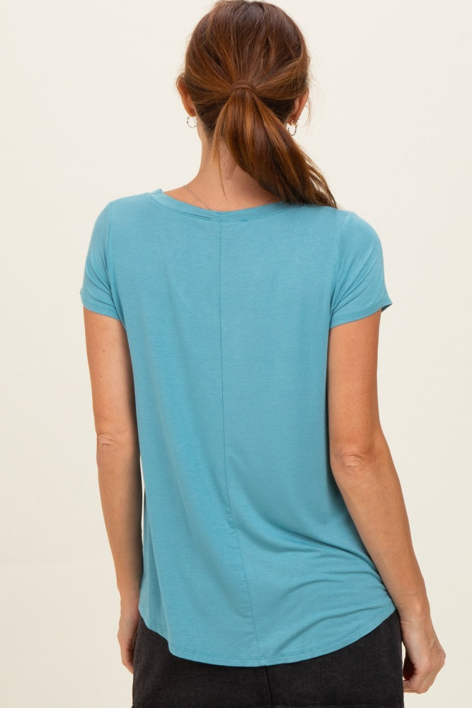 Dusty Teal Basic V-Neck Short Sleeve Top