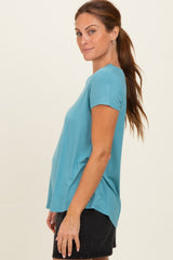 Dusty Teal Basic V-Neck Short Sleeve Top