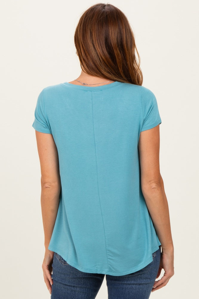 Dusty Teal Basic V-Neck Short Sleeve Top