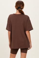 Brown Oversized V-Neck Biker Short Set