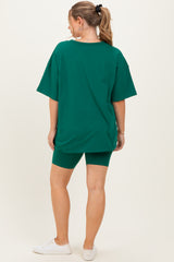 Emerald Green Oversized V-Neck Biker Short Maternity Set