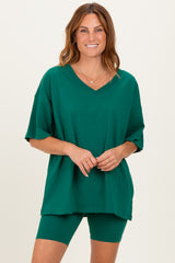 Emerald Green Oversized V-Neck Biker Short Maternity Set